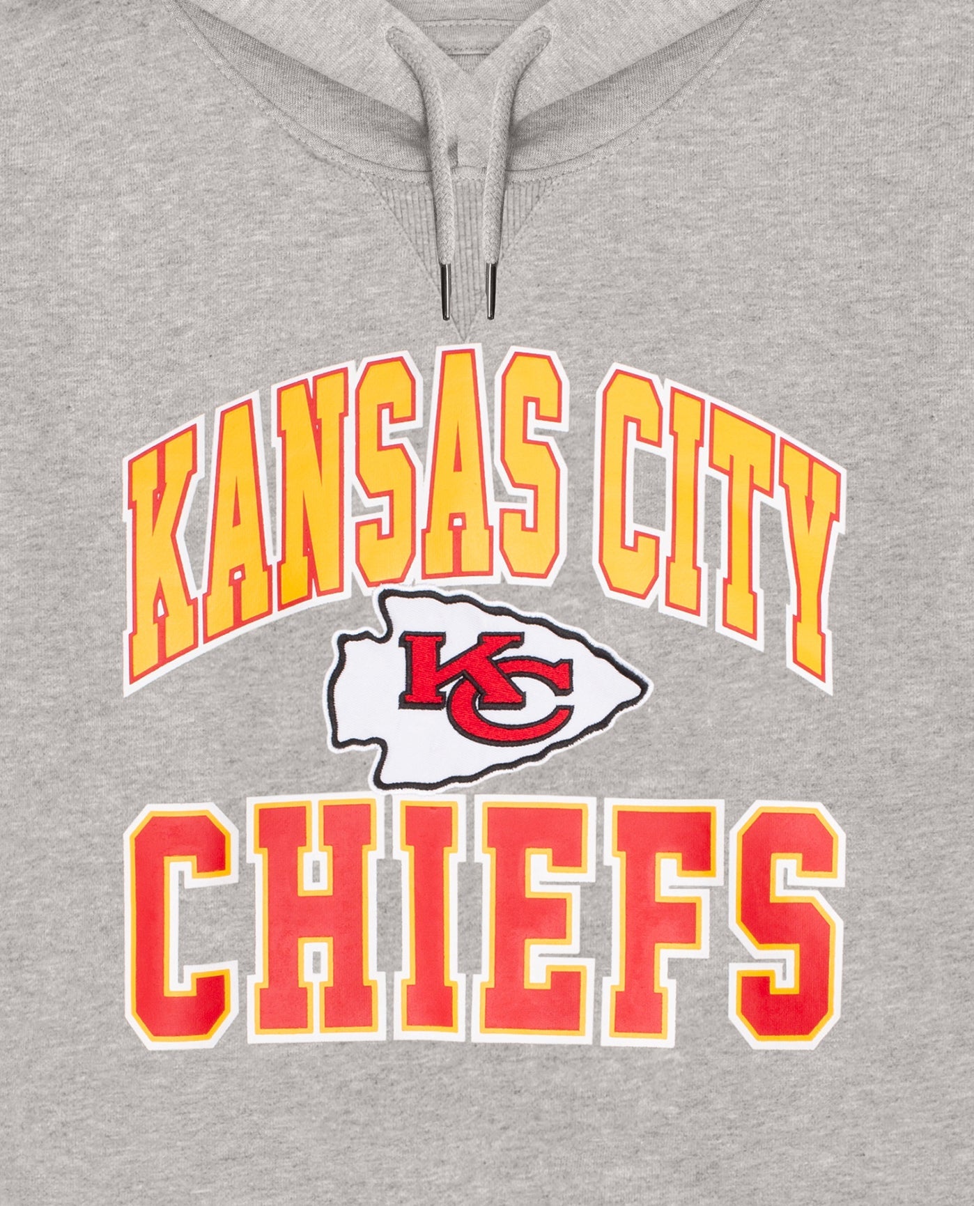 Front Logo of Kansas City Chiefs Knit Hoodie Sweatshirt | Heather Grey