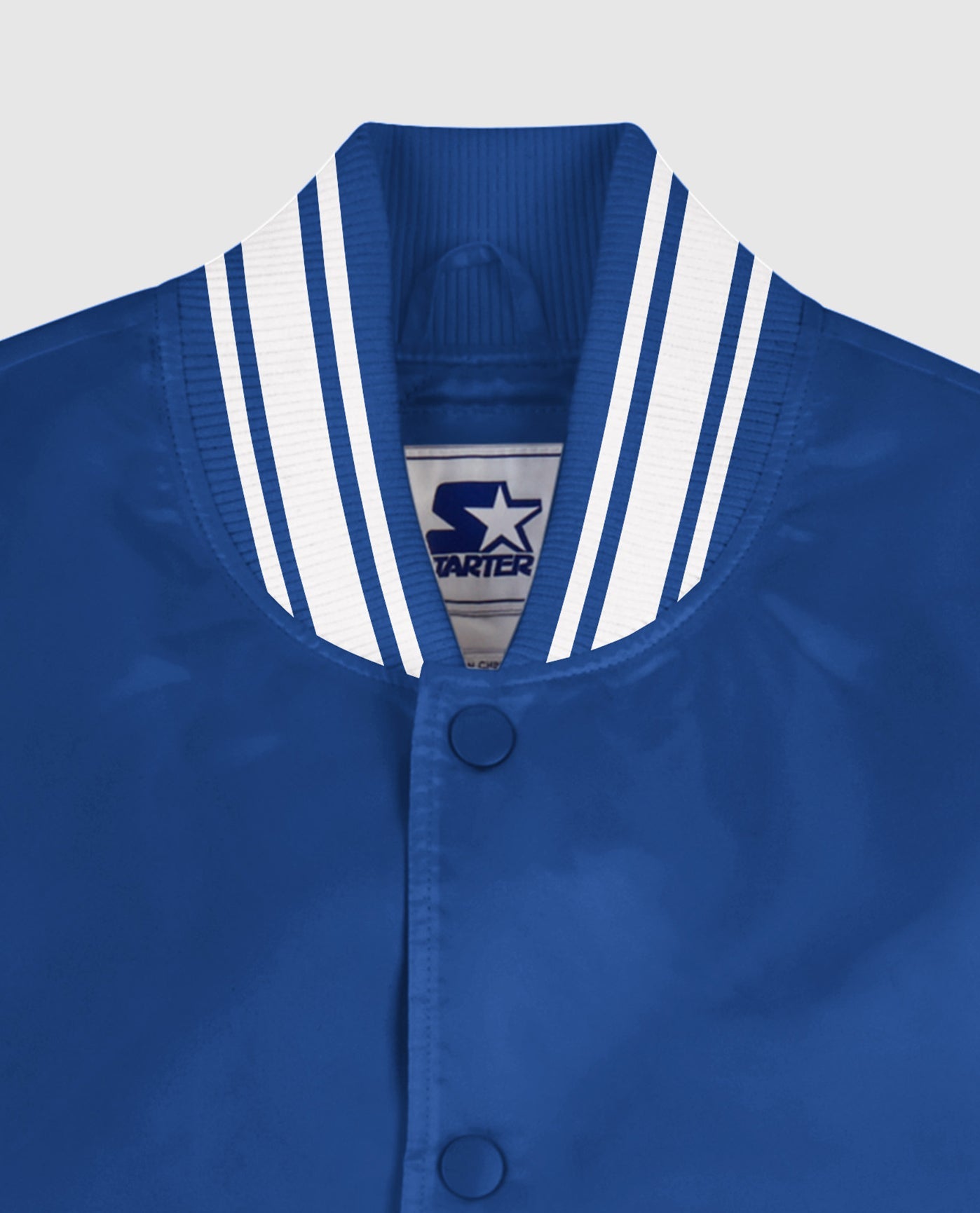 White Satin Baseball Jacket with Royal Blue pockets