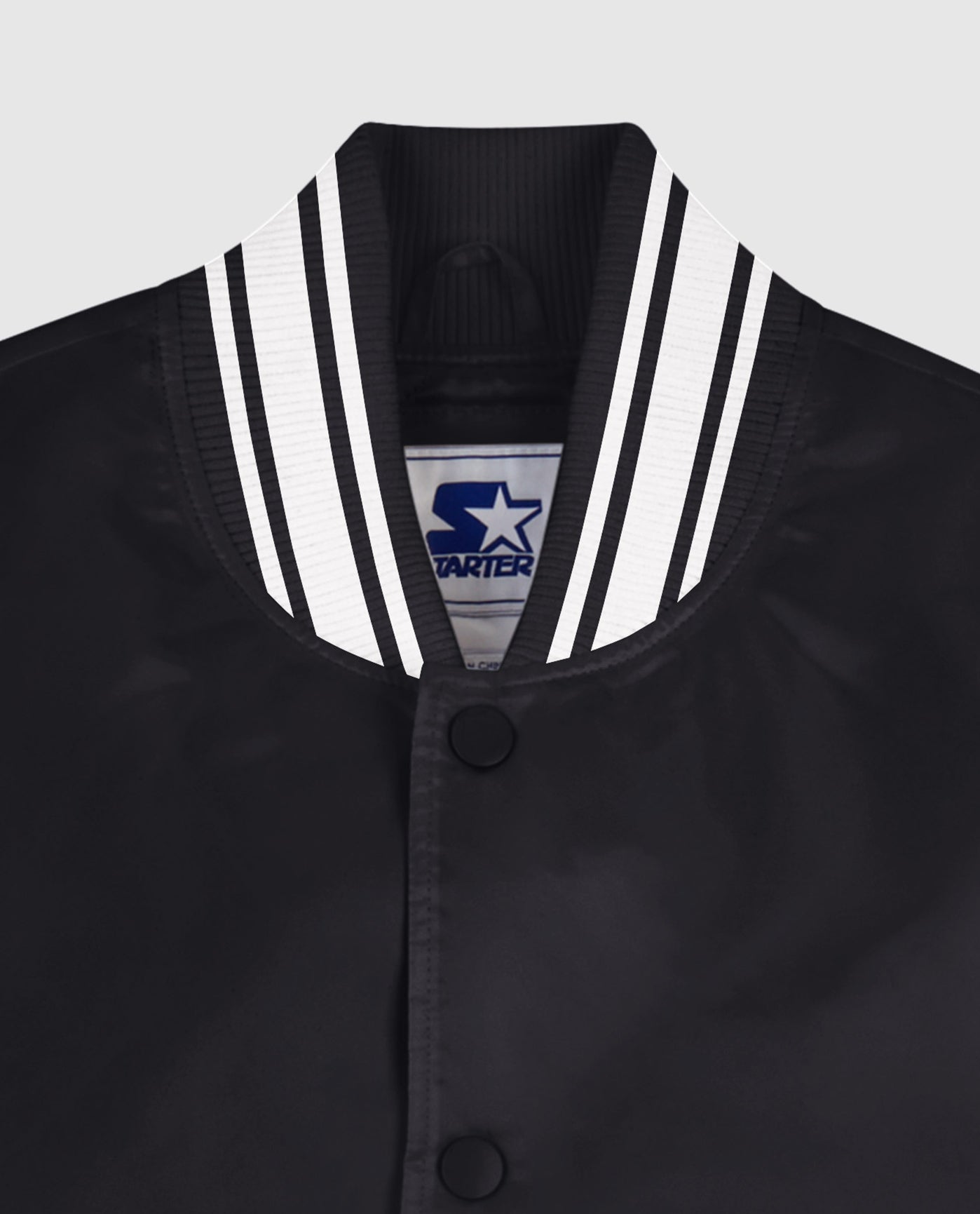 Collar Of Starter Locker Room Full-Snap Satin Jacket Black | Black