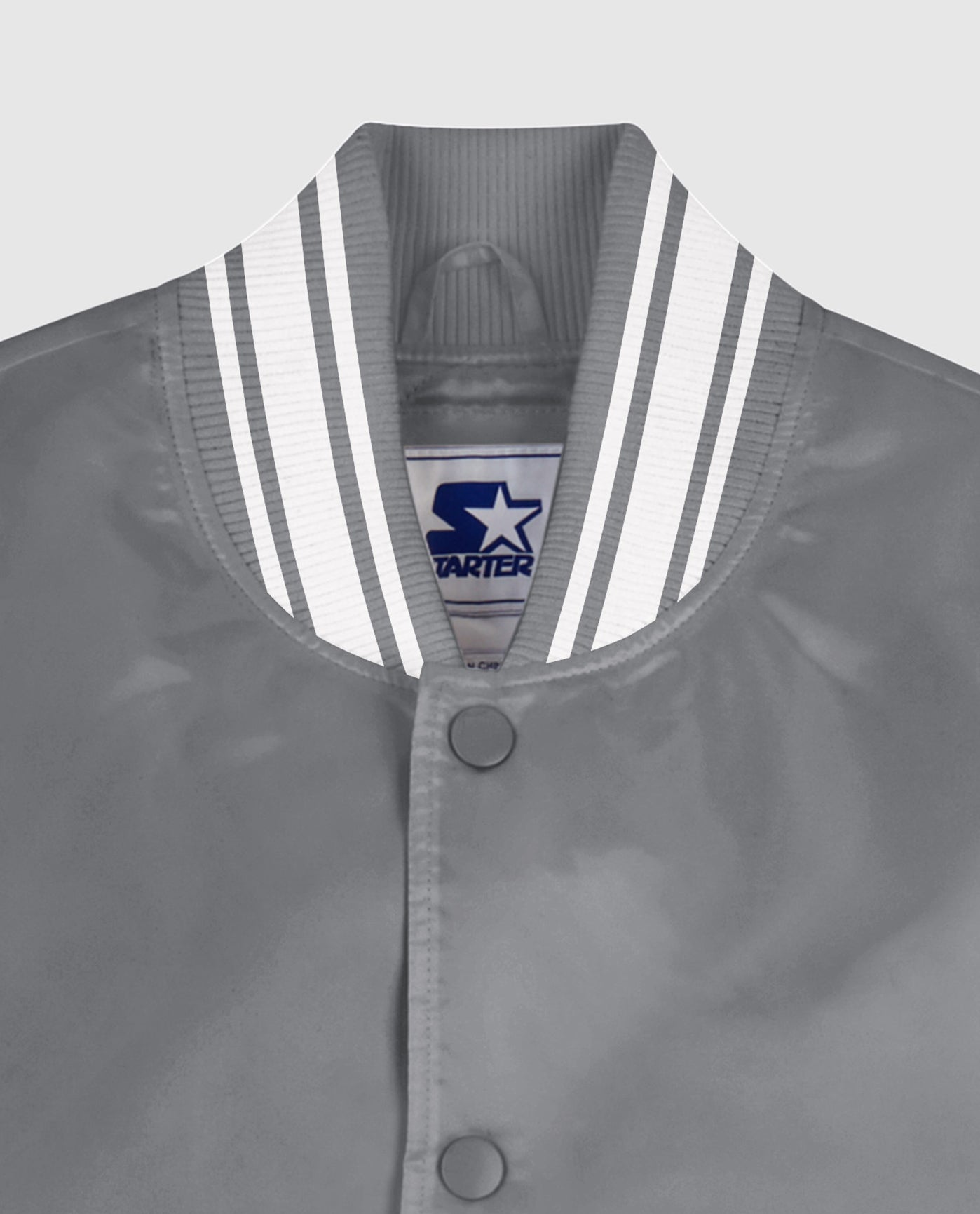 Collar Of Starter Locker Room Full-Snap Satin Jacket Heather Grey | Heather Grey