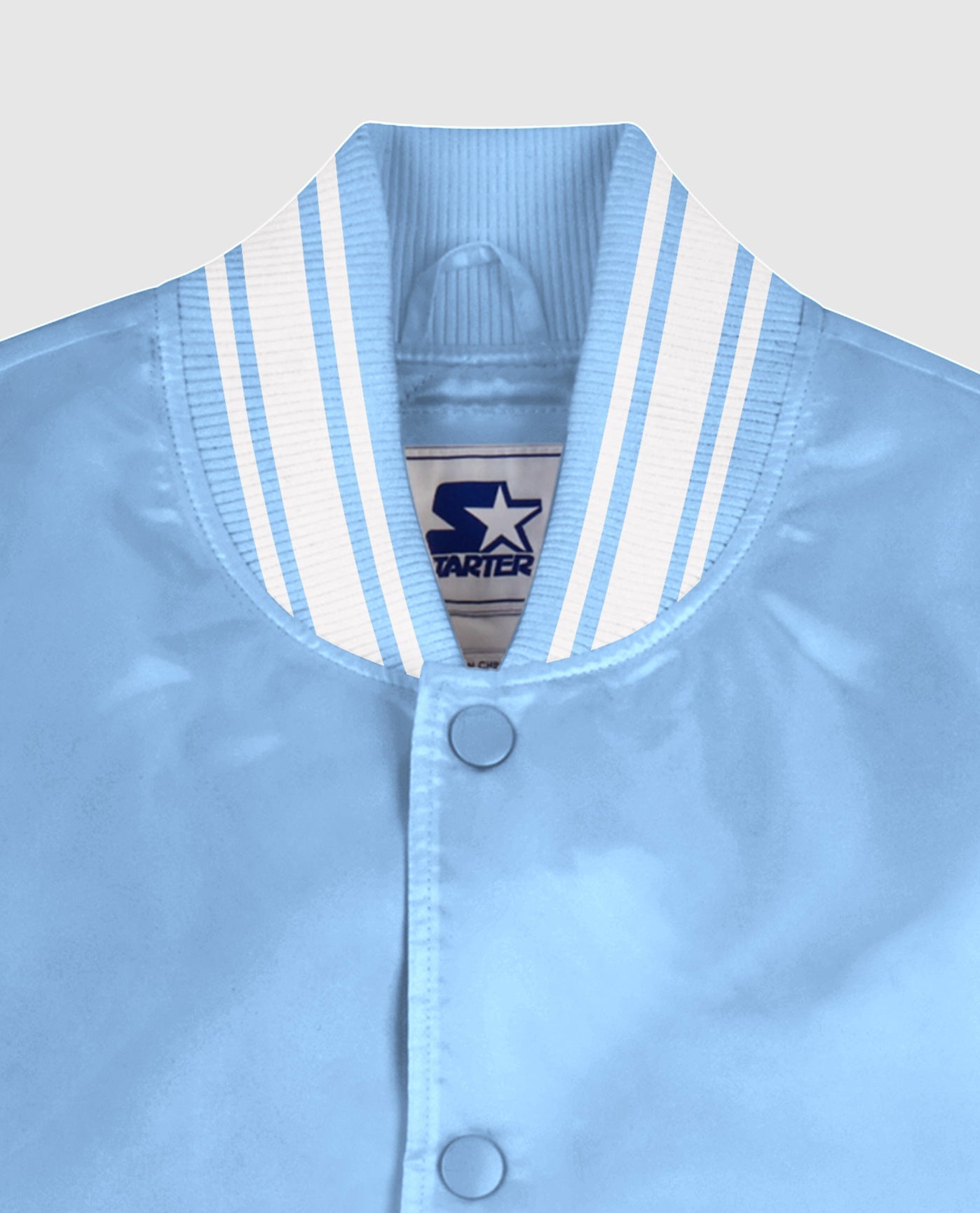 Collar Of Starter Locker Room Full-Snap Satin Jacket Light Blue | Light Blue