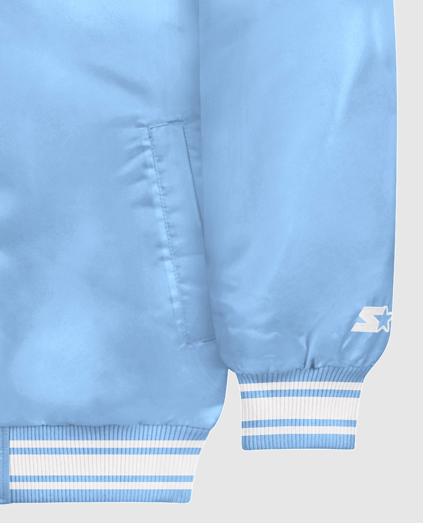 Sleeve Cuff Of Starter Locker Room Full-Snap Satin Jacket Light Blue | Light Blue
