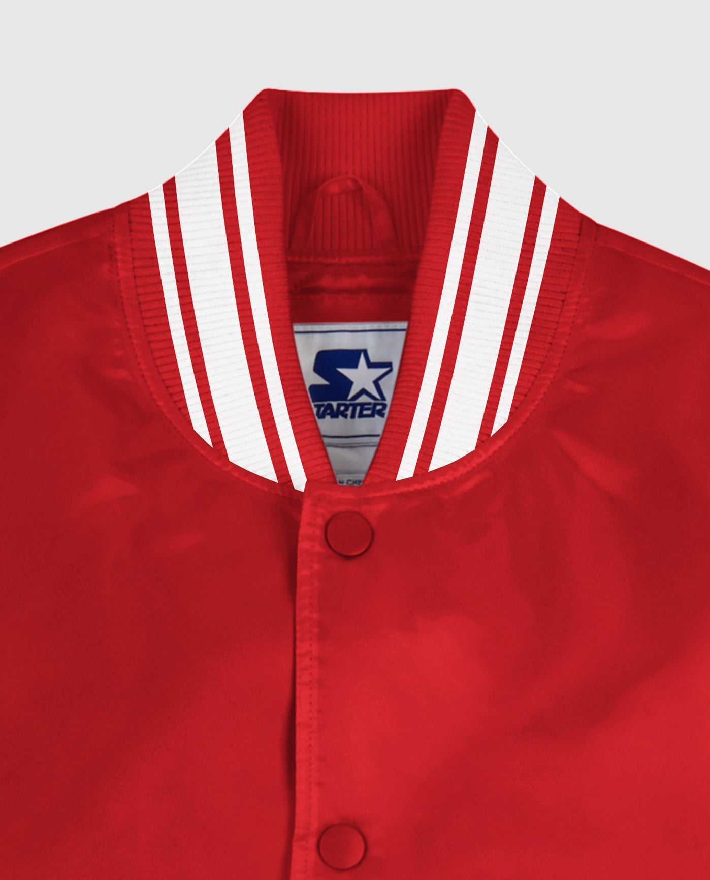 Collar Of Starter Locker Room Full-Snap Satin Jacket Red | Red