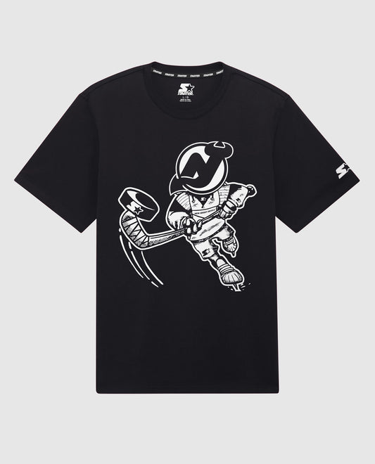 Front Of New Jersey Devils Faceoff Short Sleeve Crew Neck Tee | Black