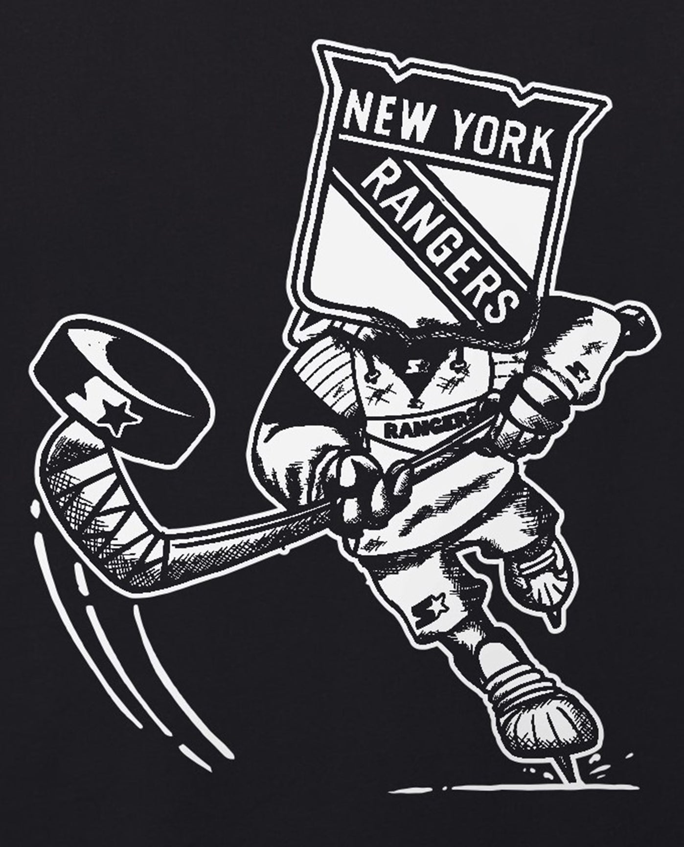 Logo On Front Of New York Rangers Faceoff Short Sleeve Crew Neck Tee | Black