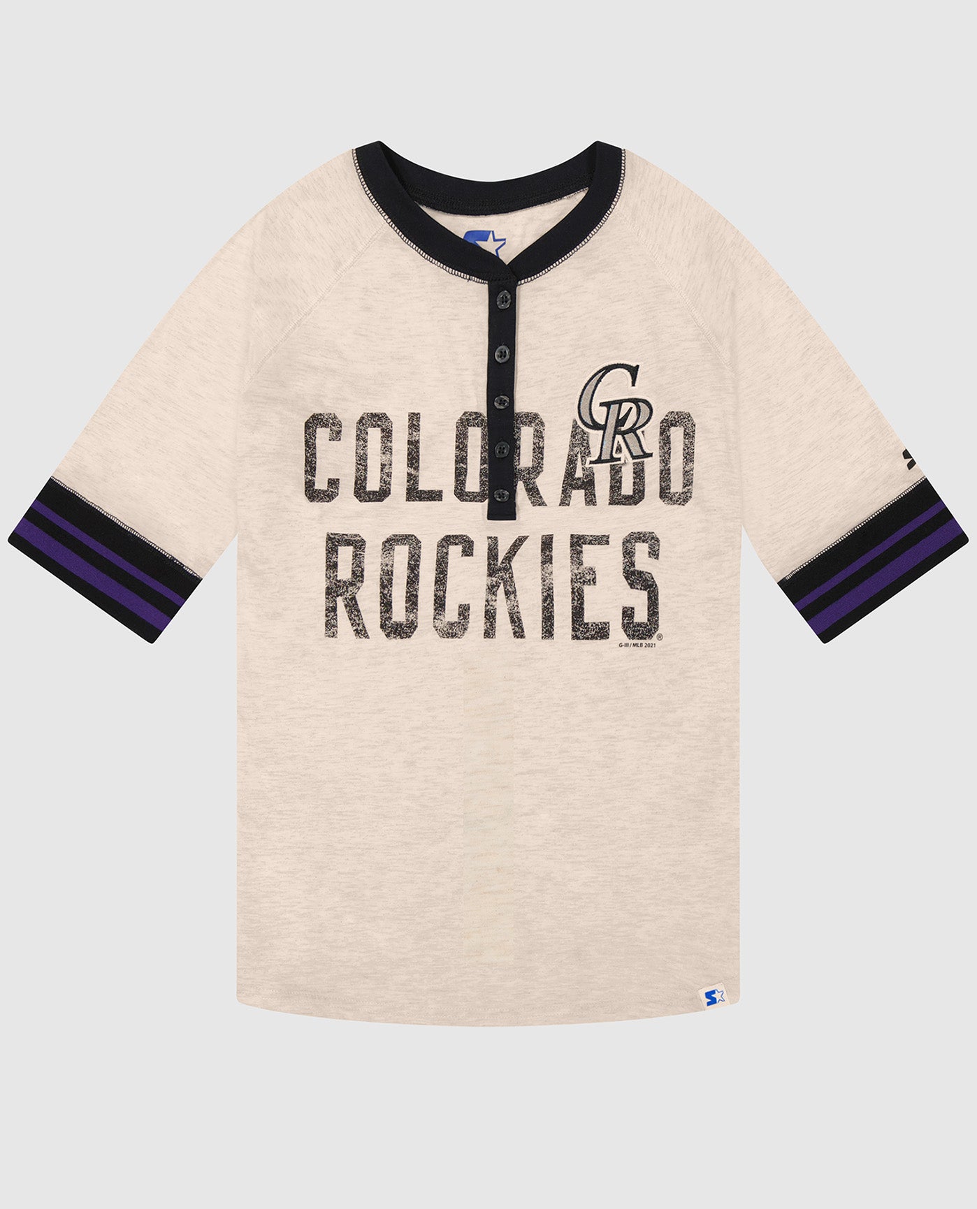 Front of Women's Colorado Rockies First Choice 3/4 Sleeve Shirt | Rockies White