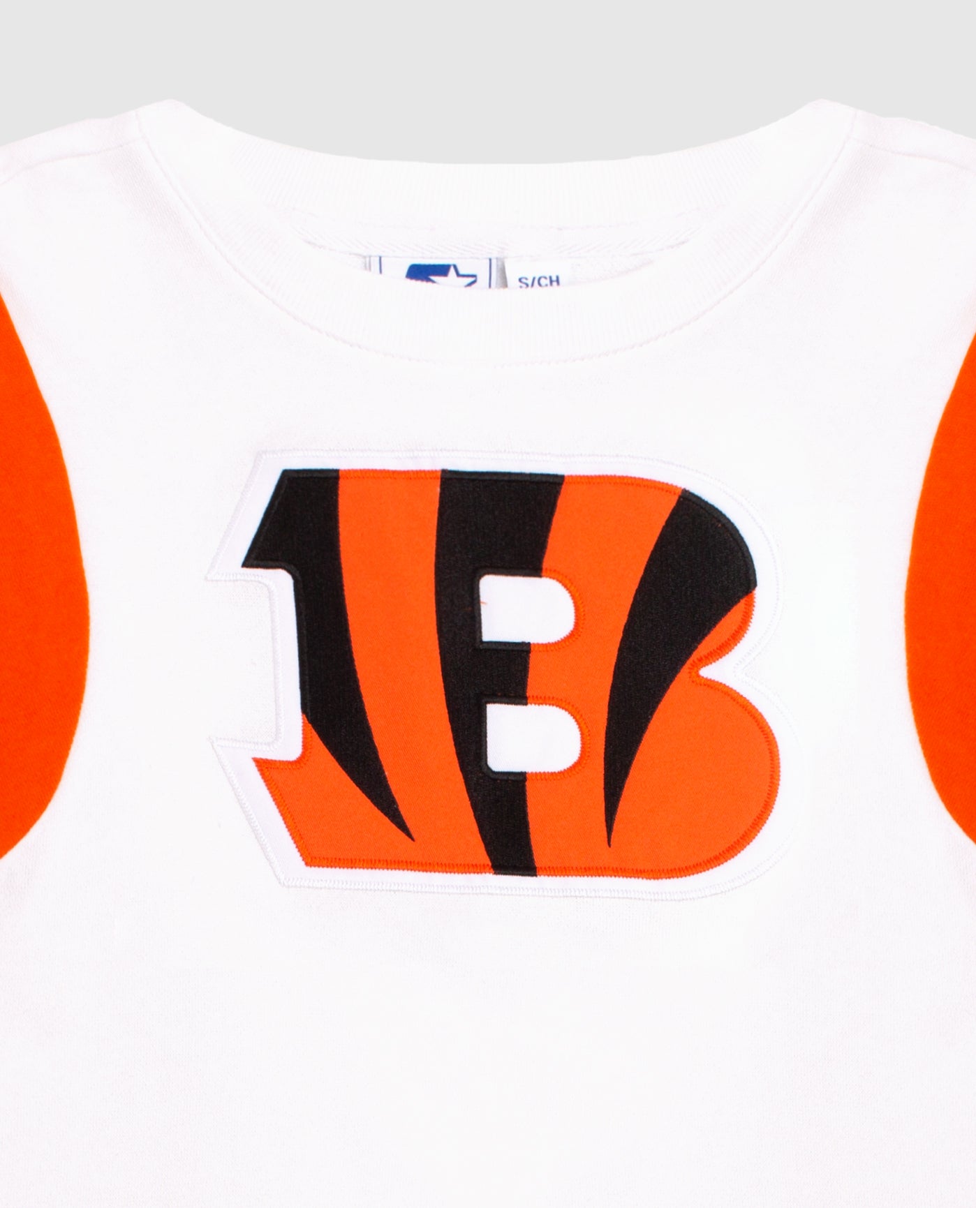 Front Logo of Women's Cincinnati Bengals Short Sleeve Crew Neck Shirt | White