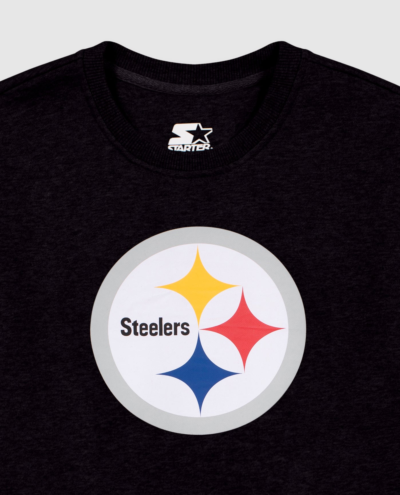 Front Logo of Women's Pittsburgh Steelers Crew Neck Sweatshirt | Black