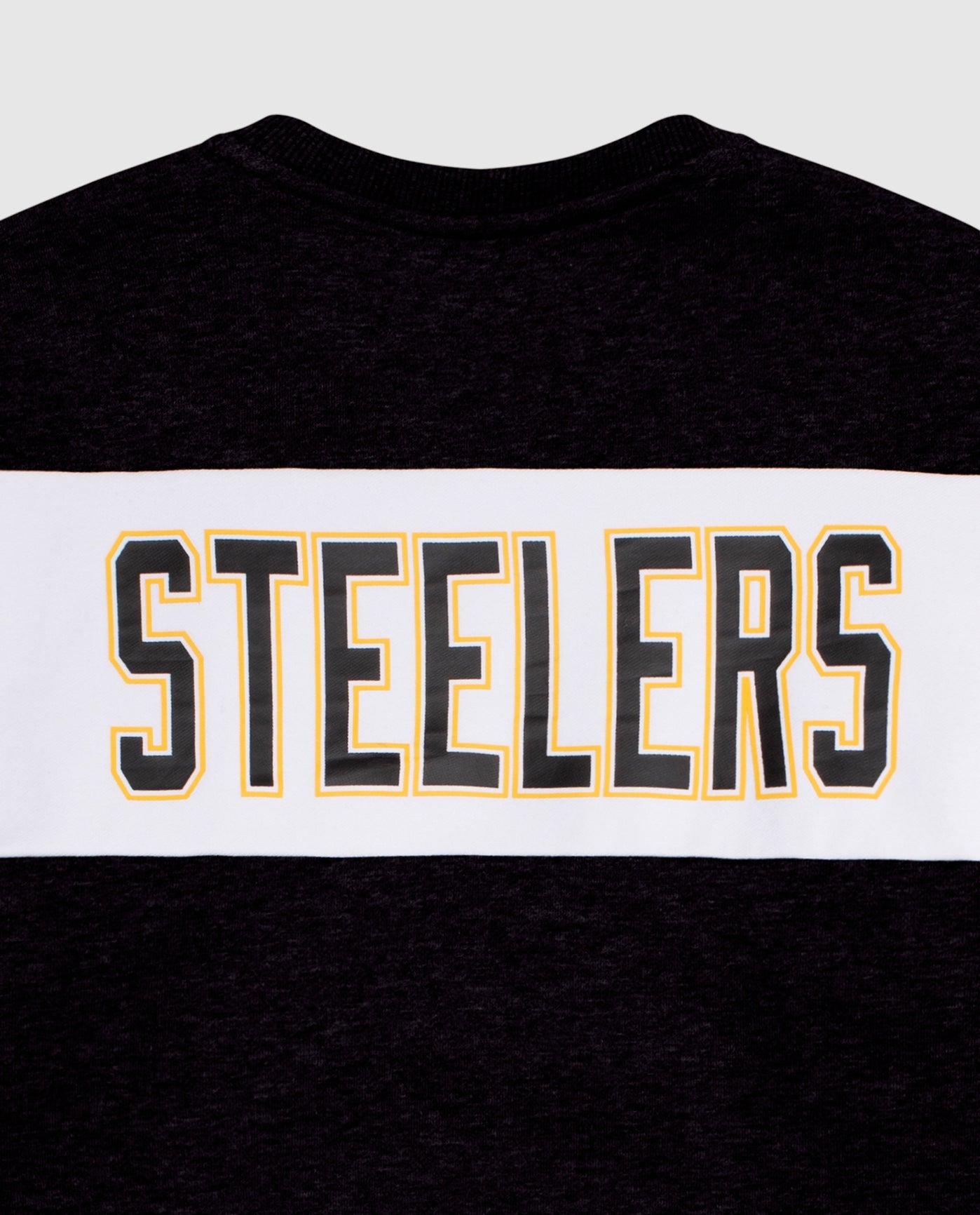 Team Name on Back of Women's Pittsburgh Steelers Crew Neck Sweatshirt | Black