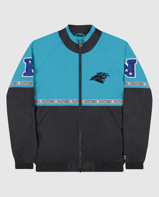 Front of Carolina Panthers Full-Zip Academy II Starter Jacket | Panthers Light Blue Black