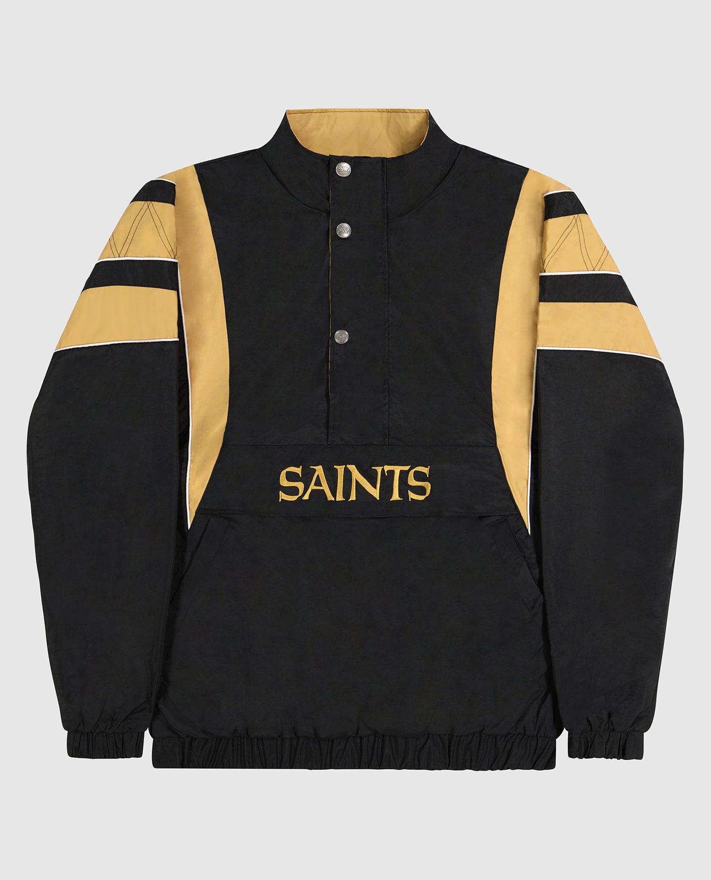 Front of New Orleans Saints Half-Zip Impact Starter Jacket | Saints Black