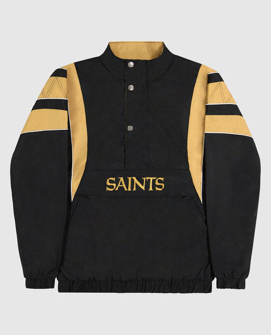 Front of New Orleans Saints Half-Zip Starter Jacket | Saints Black