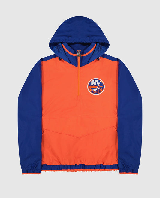 Front of New York Islanders Half-Zip Hooded Prospect Jacket | Islanders Orange