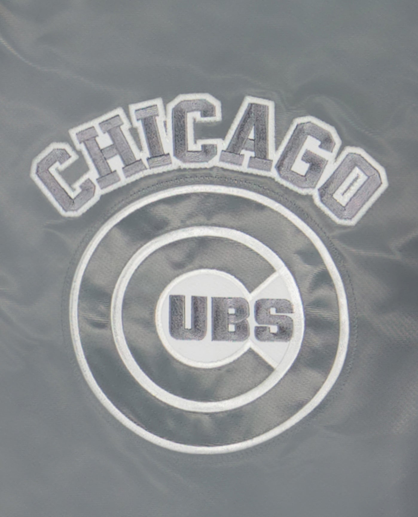 STARTER Mens Chicago Cubs Satin Varsity Jacket, Grey, Large (Regular)