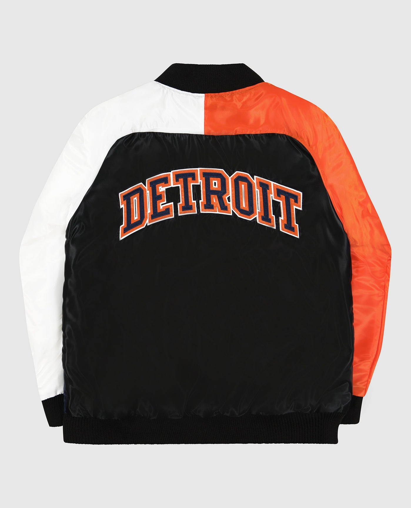 Back of Detroit Tigers Varsity Satin Full-Snap Starter Jacket | Tigers Navy