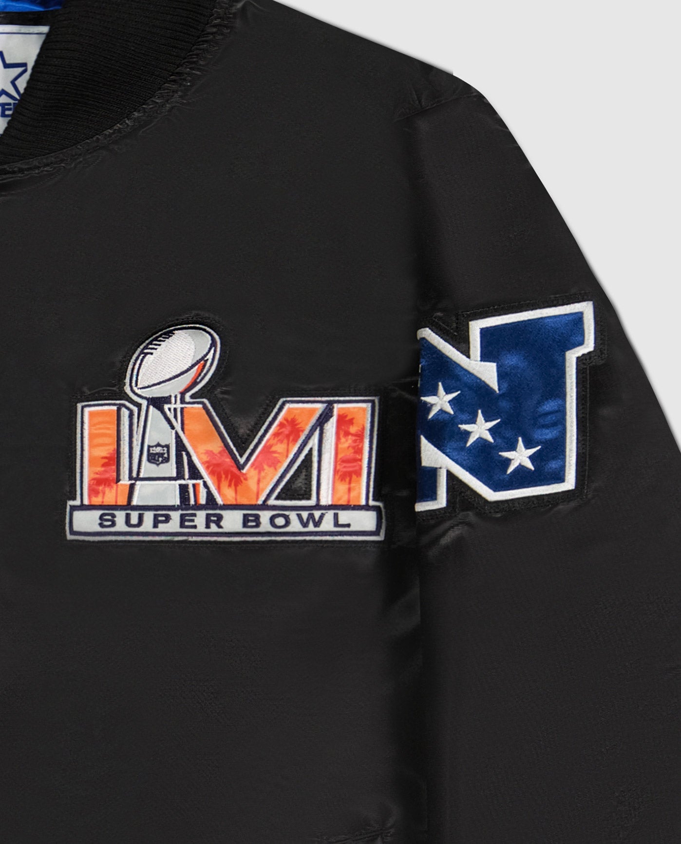 Men's Starter Black Super Bowl LVI Varsity Satin Full-Snap Starter