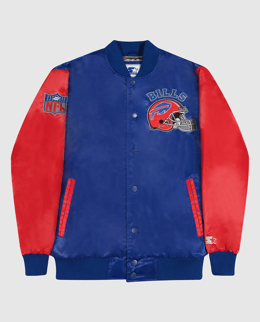 Front of Buffalo Bills Varsity Satin Full-Snap Starter Jacket | Bills Blue