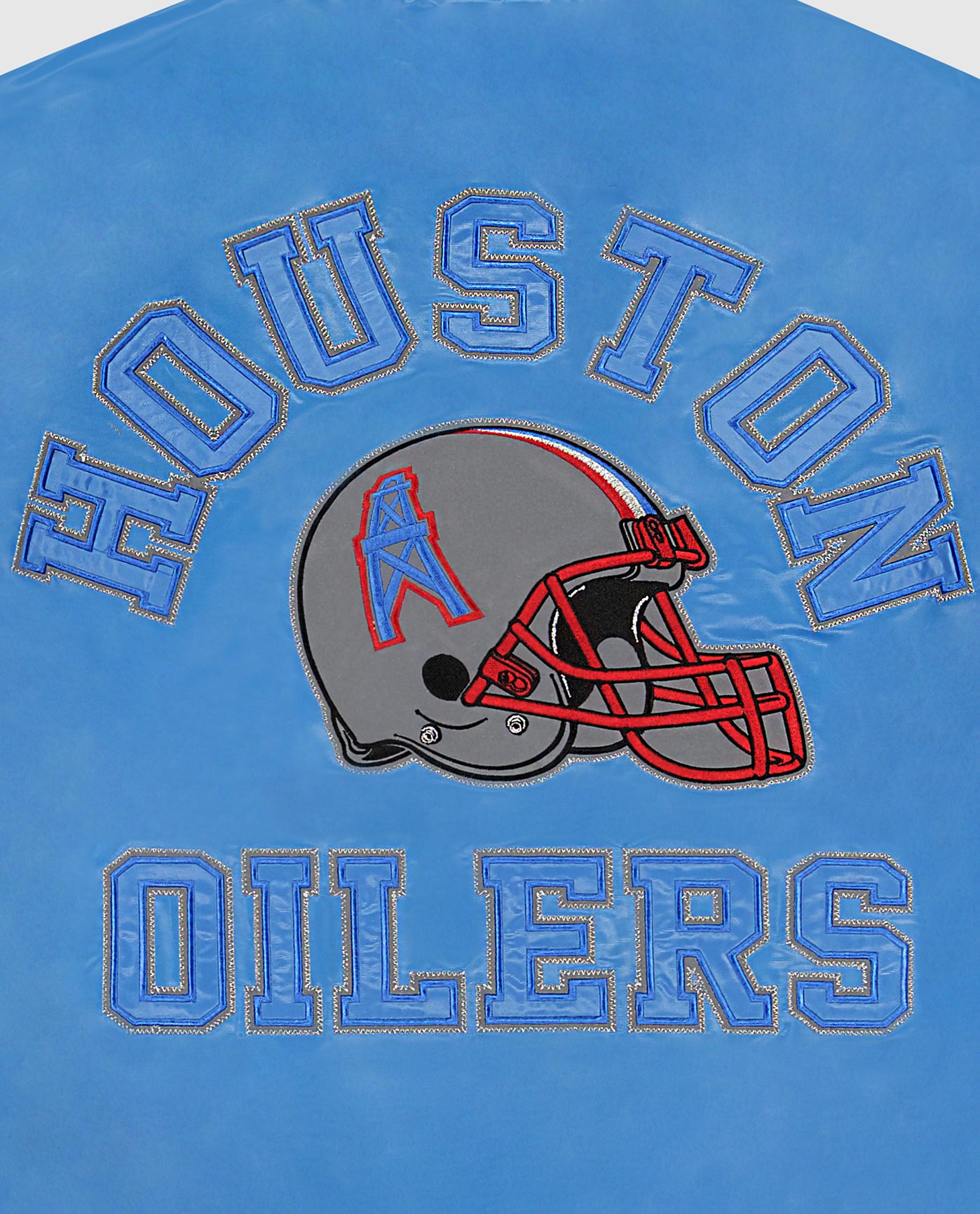 HOUSTON OILERS writing and helmet logo back graphic | Oilers Light Blue