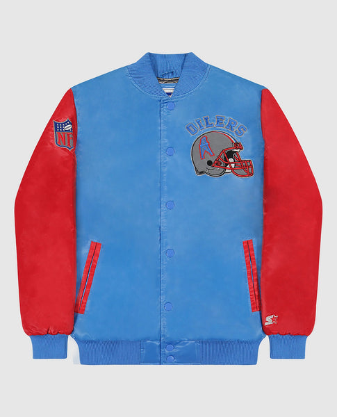 Starter Houston Oilers Light Blue/Red Locker Room Throwback Satin Varsity  Full-Snap Jacket