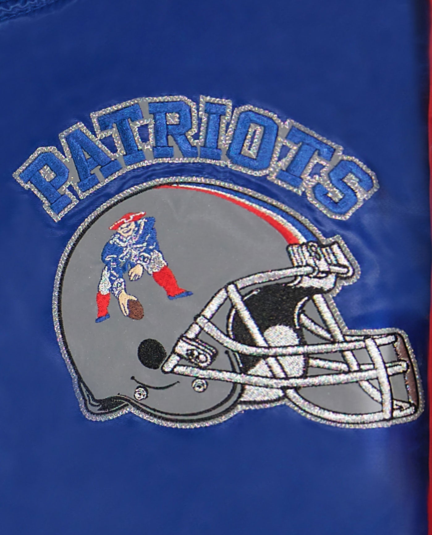 PATRIOTS writing and helmet logo top left chest | Patriots Blue