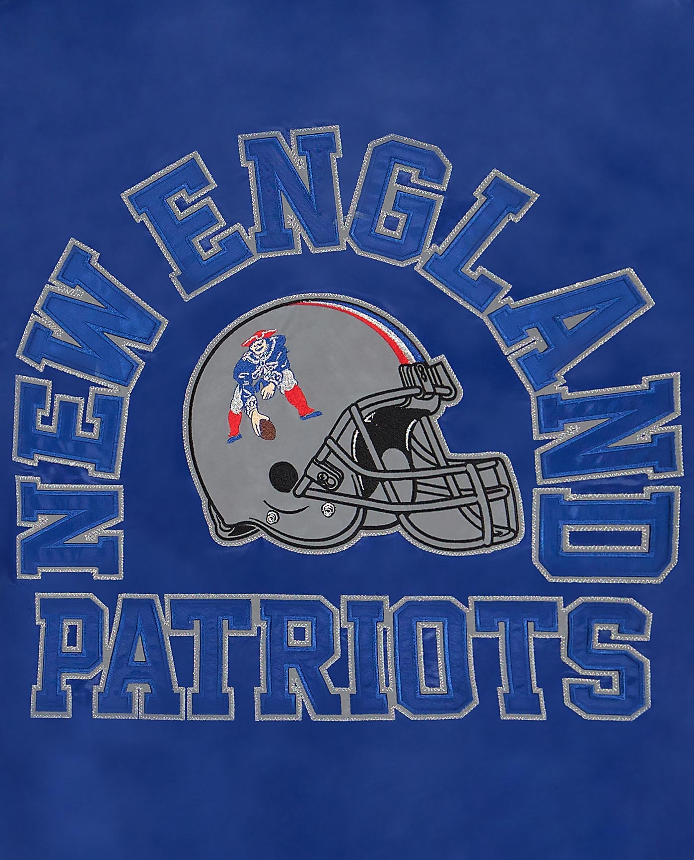 NEW ENGLAND PATRIOTS writing and helemt logo back graphic | Patriots Blue