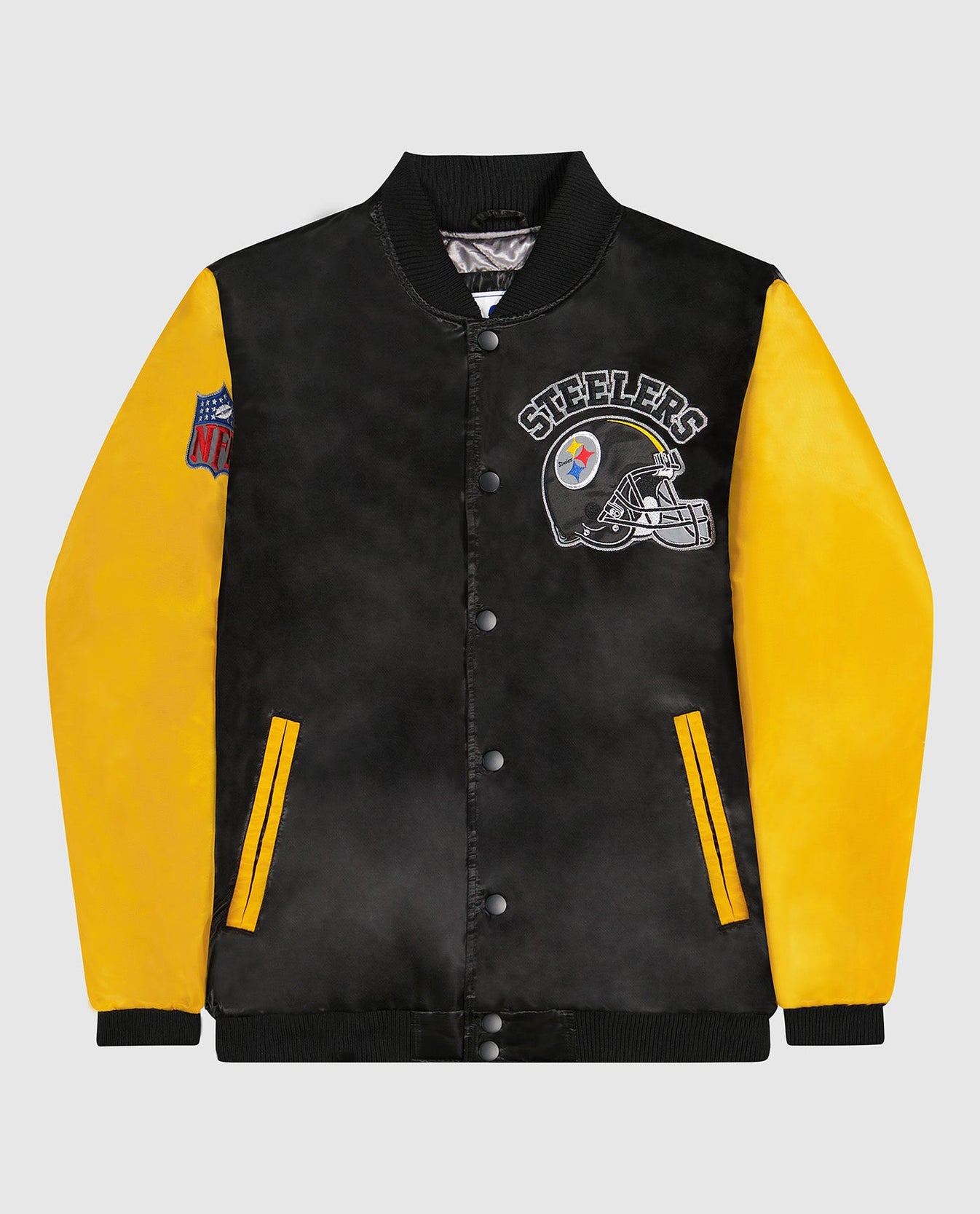 Men's Starter Black Pittsburgh Steelers Varsity Satin Full-Snap Starter ...