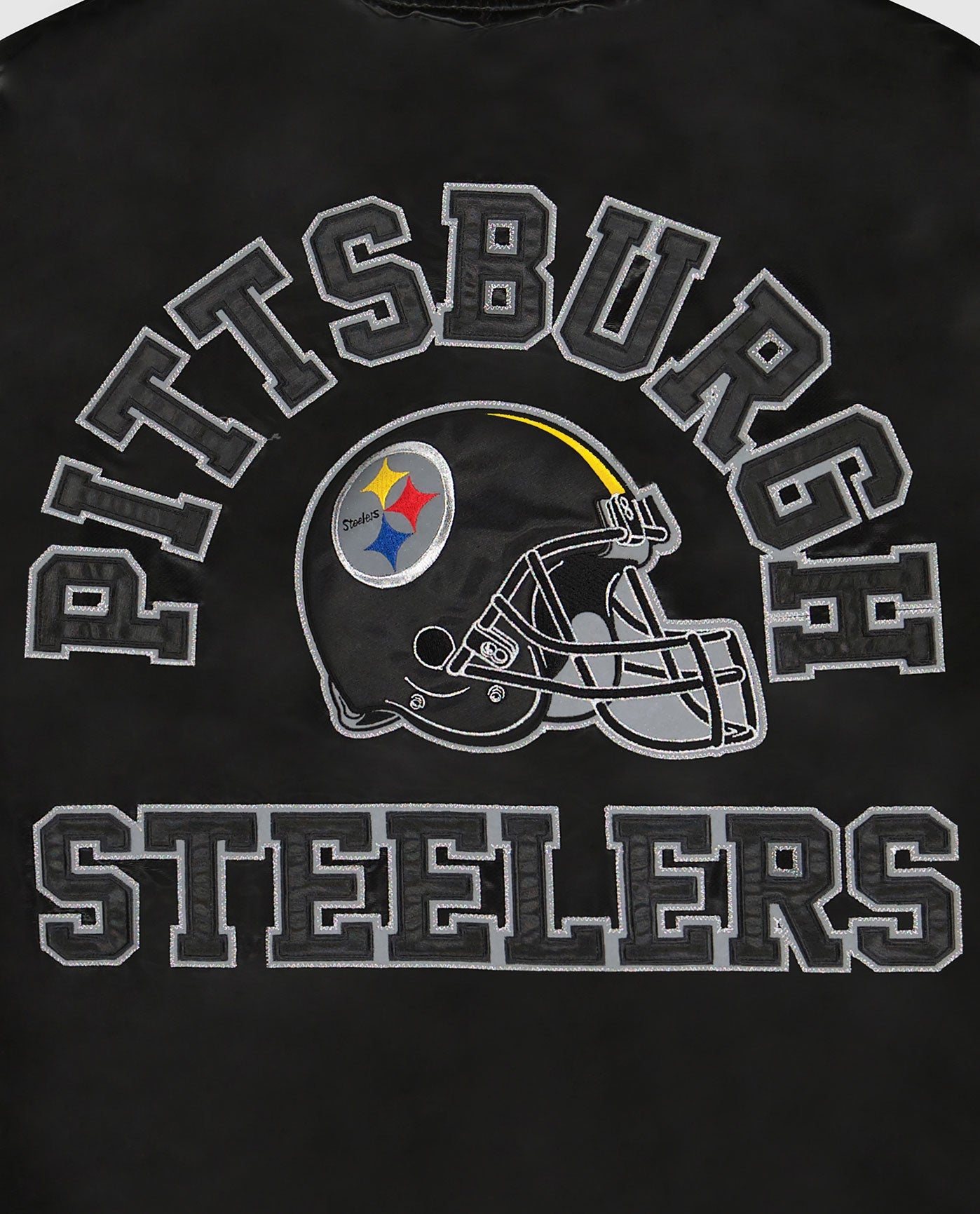 PITTSBURGH STEELERS writing and helmet logo back graphic | Steelers Black