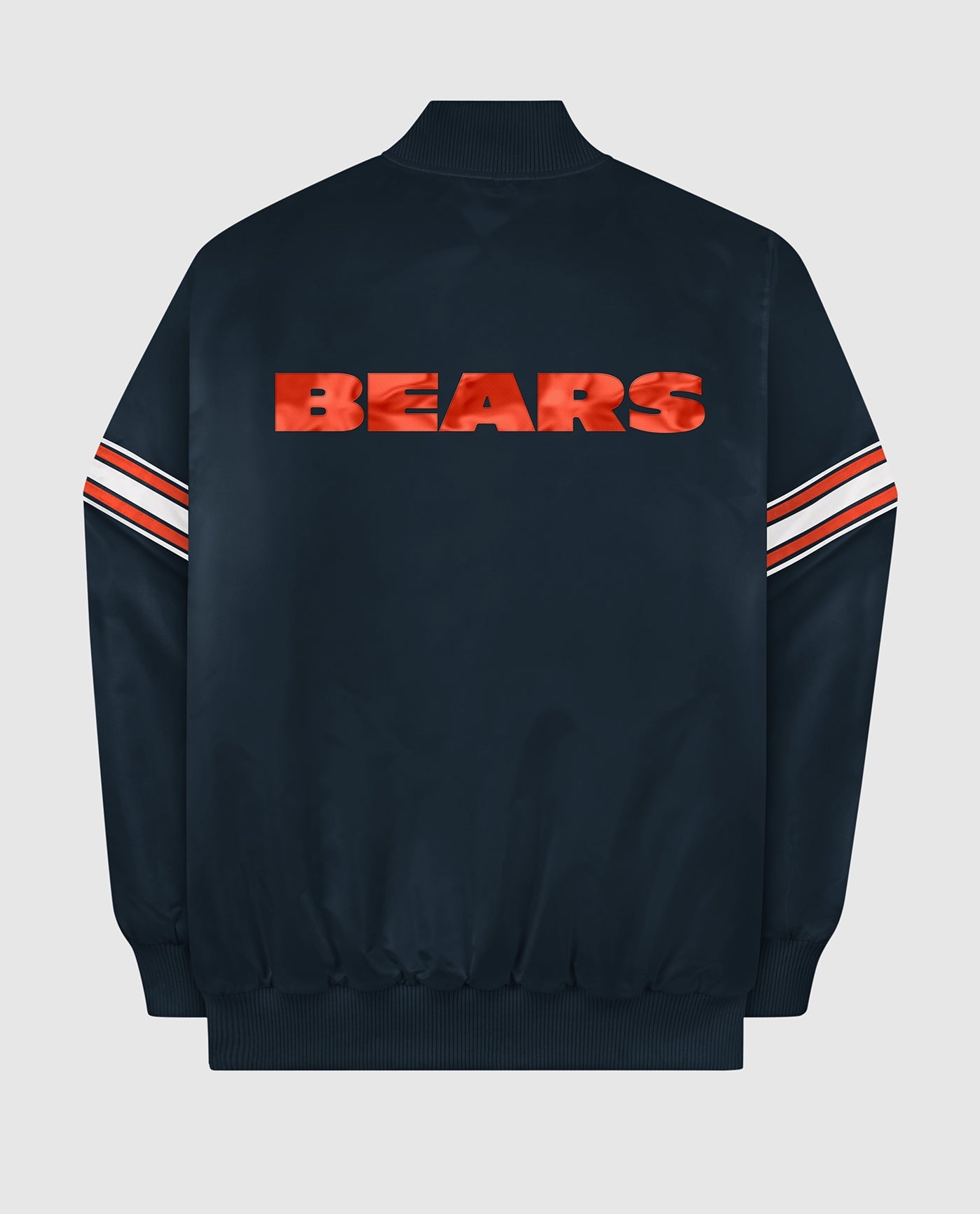 Back of Chicago Bears Varsity Satin Full-Snap Jacket | Bears Navy