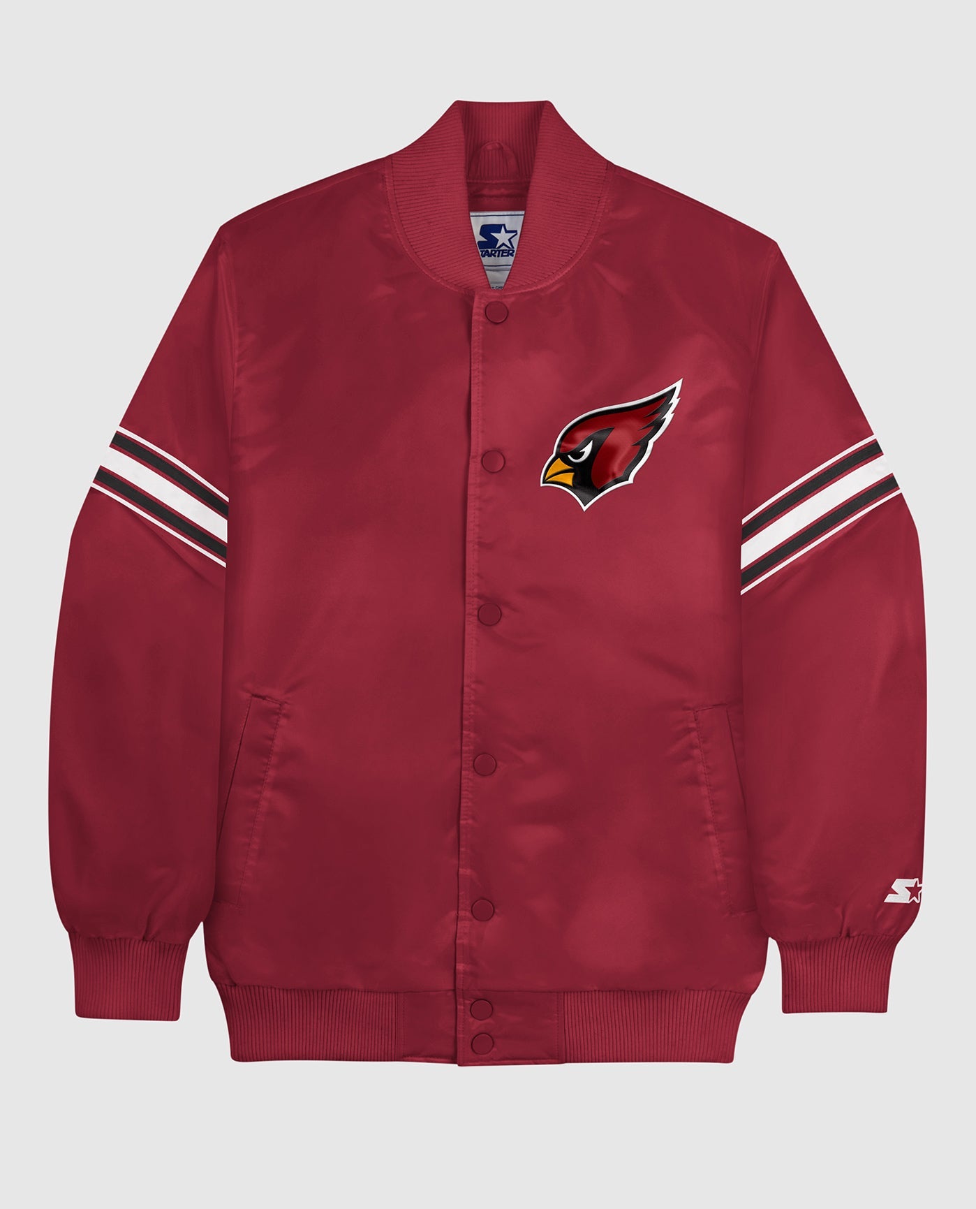 Front of Arizona Cardinals Varsity Satin Full-Snap Jacket | AZ Cardinals Red