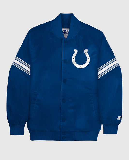 Front of Indianapolis Colts Varsity Satin Full-Snap Jacket | Colts Blue