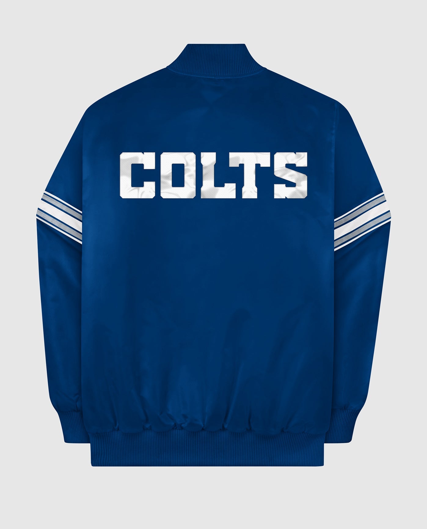 Back of Indianapolis Colts Varsity Satin Full-Snap Jacket | Colts Blue