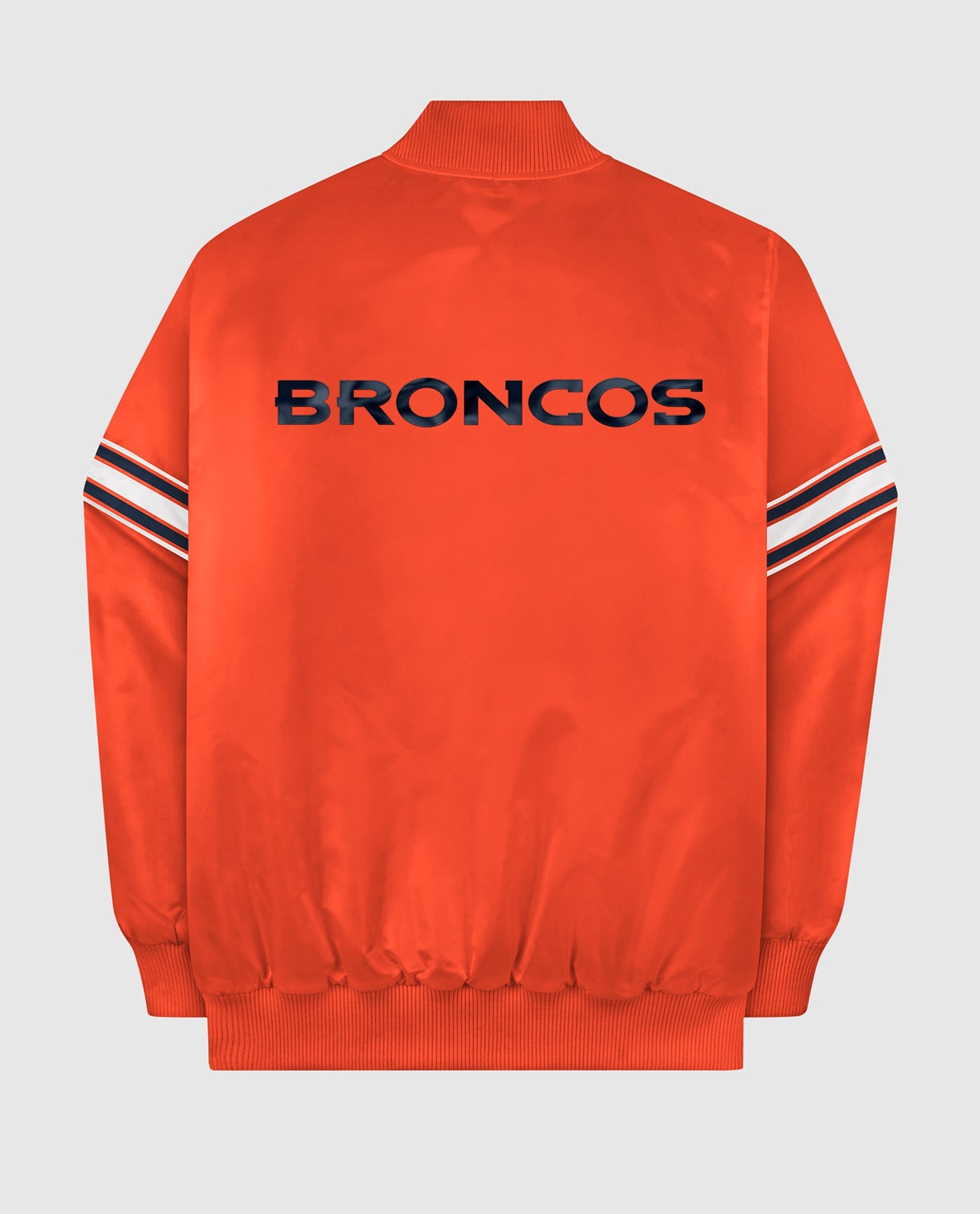 Back of Denver Broncos Varsity Satin Full-Snap Jacket | Broncos Orange