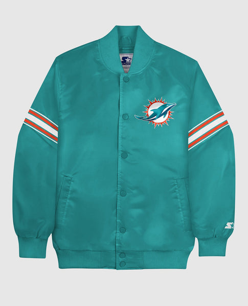 Men's Miami Dolphins Starter Aqua/Orange Leader Varsity Satin Full-Snap  Jacket