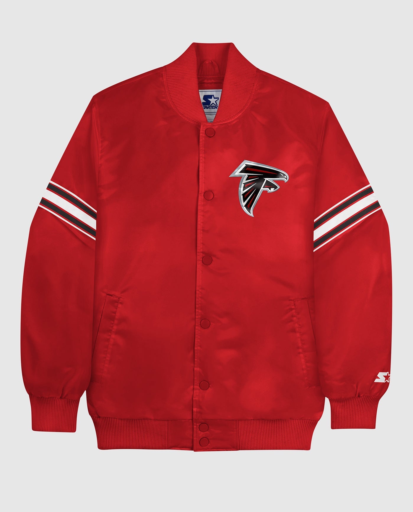 Front of Atlanta Falcons Varsity Satin Full-Snap Jacket | Falcons Red