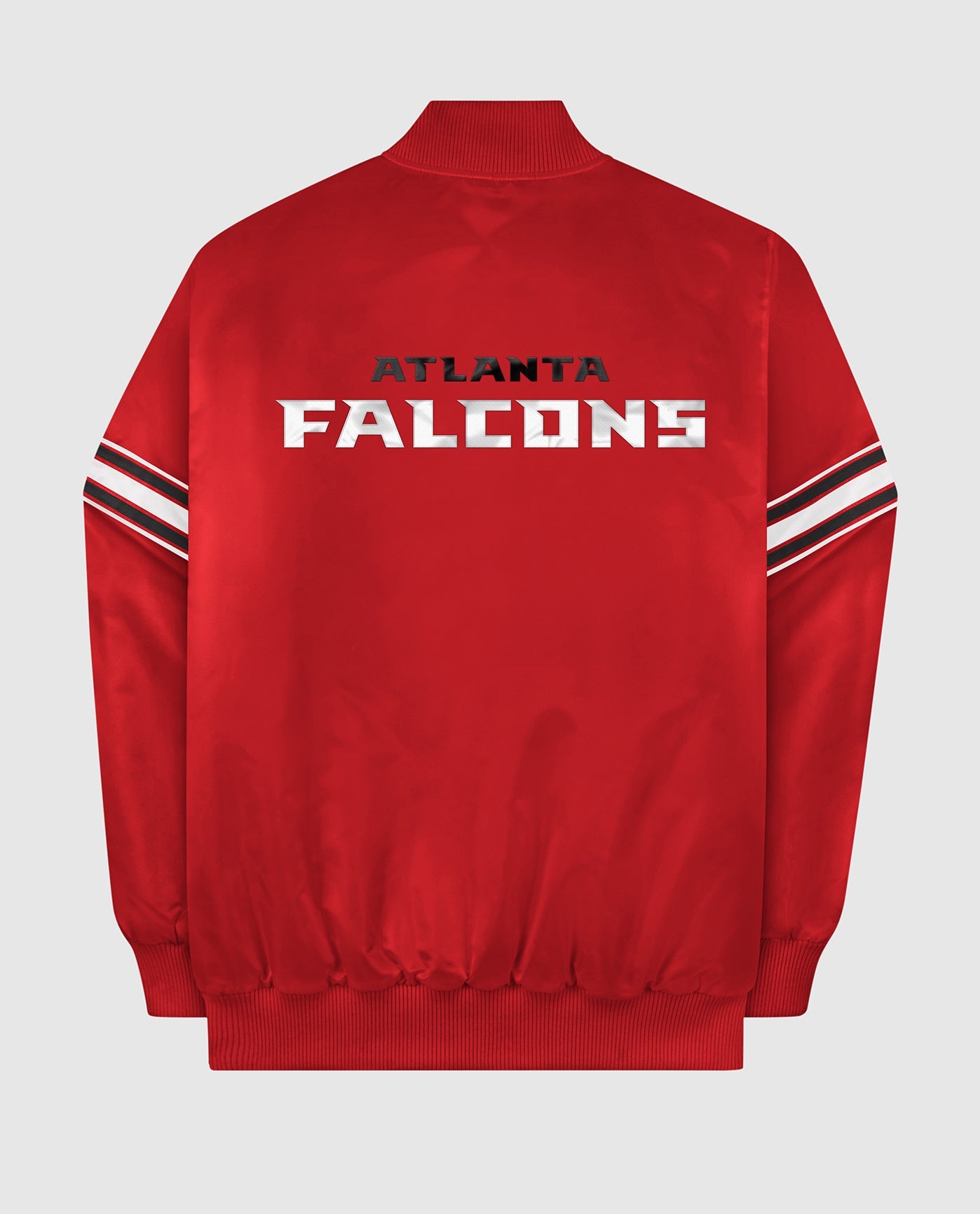 Back of Atlanta Falcons Varsity Satin Full-Snap Jacket | Falcons Red