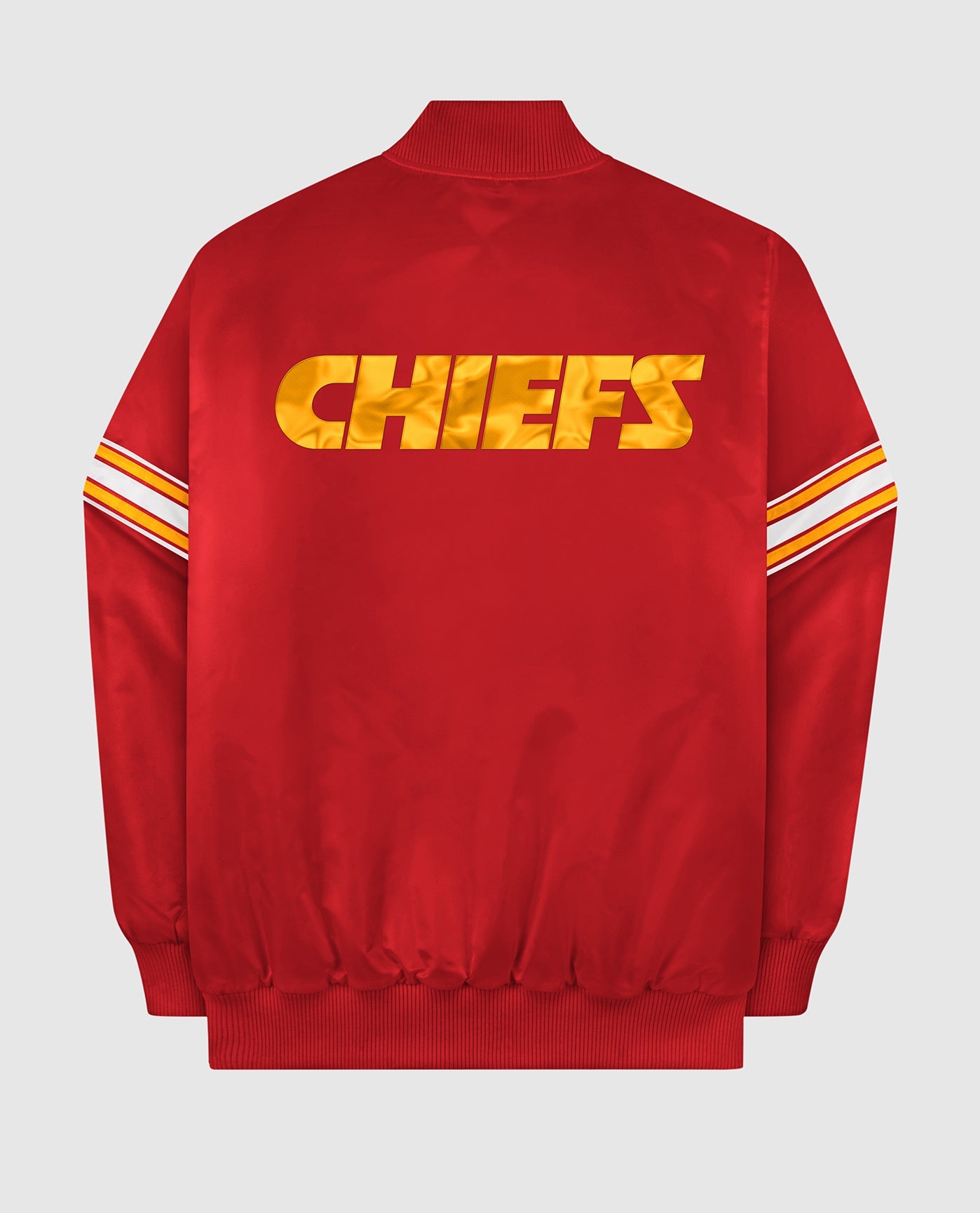 Back of Kansas City Chiefs Varsity Satin Full-Snap Jacket | Chiefs Red