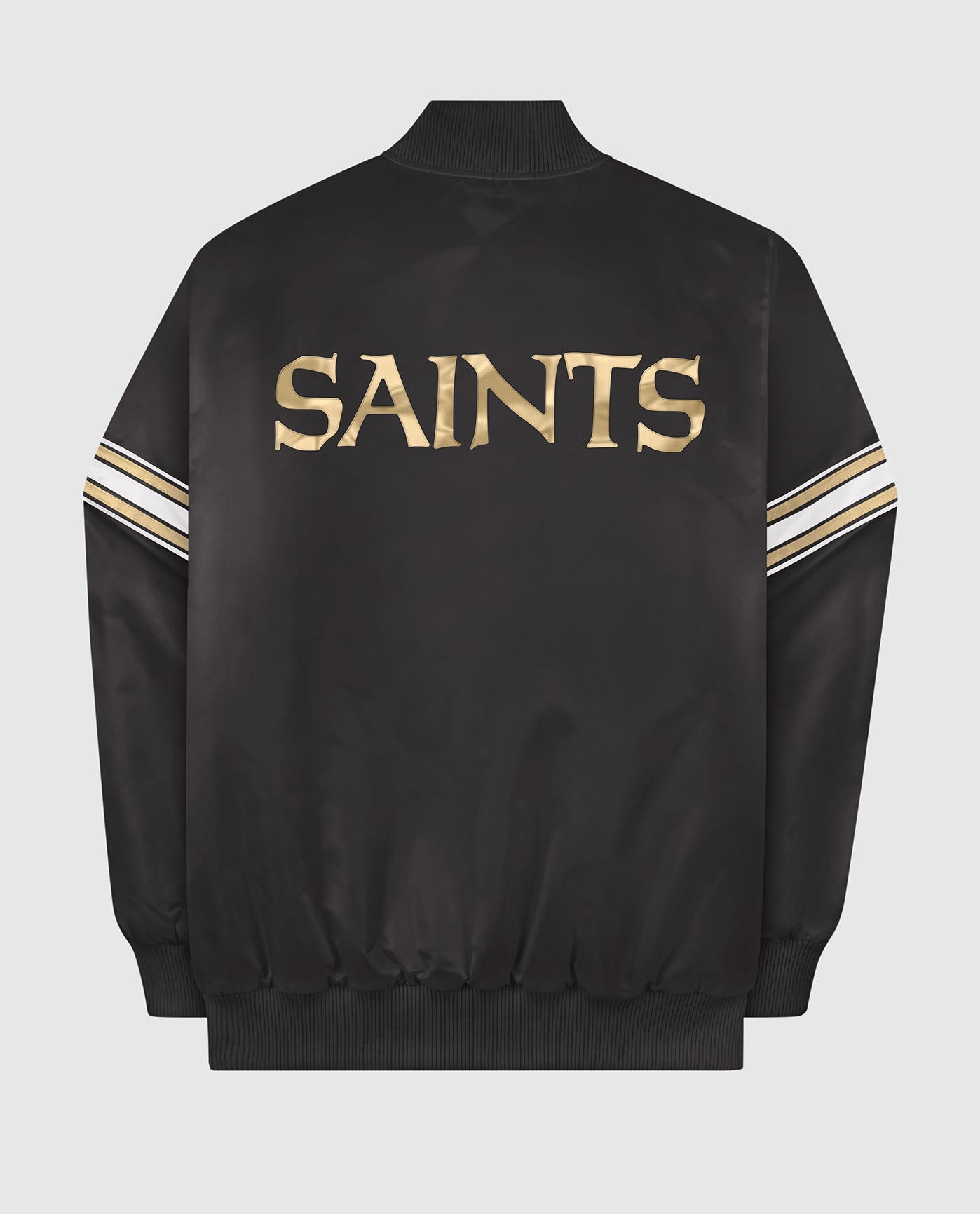 Back of New Orleans Saints Varsity Satin Full-Snap Jacket | Saints Black