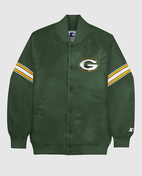 Men's Starter Green Green Bay Packers Varsity Satin Full-Snap Jacket