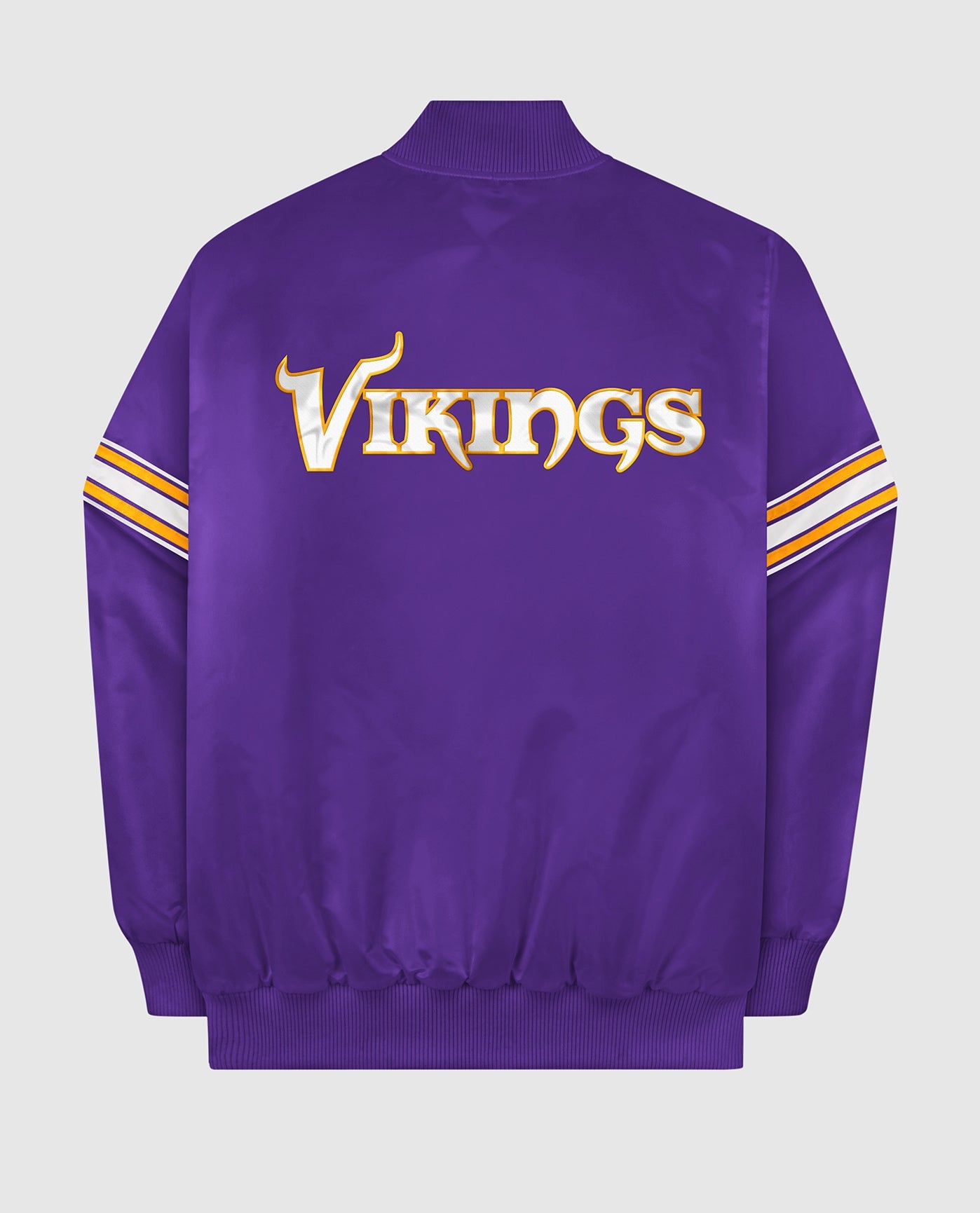 Back of Minnesota Vikings Varsity Satin Full-Snap Jacket | Vikings Purple