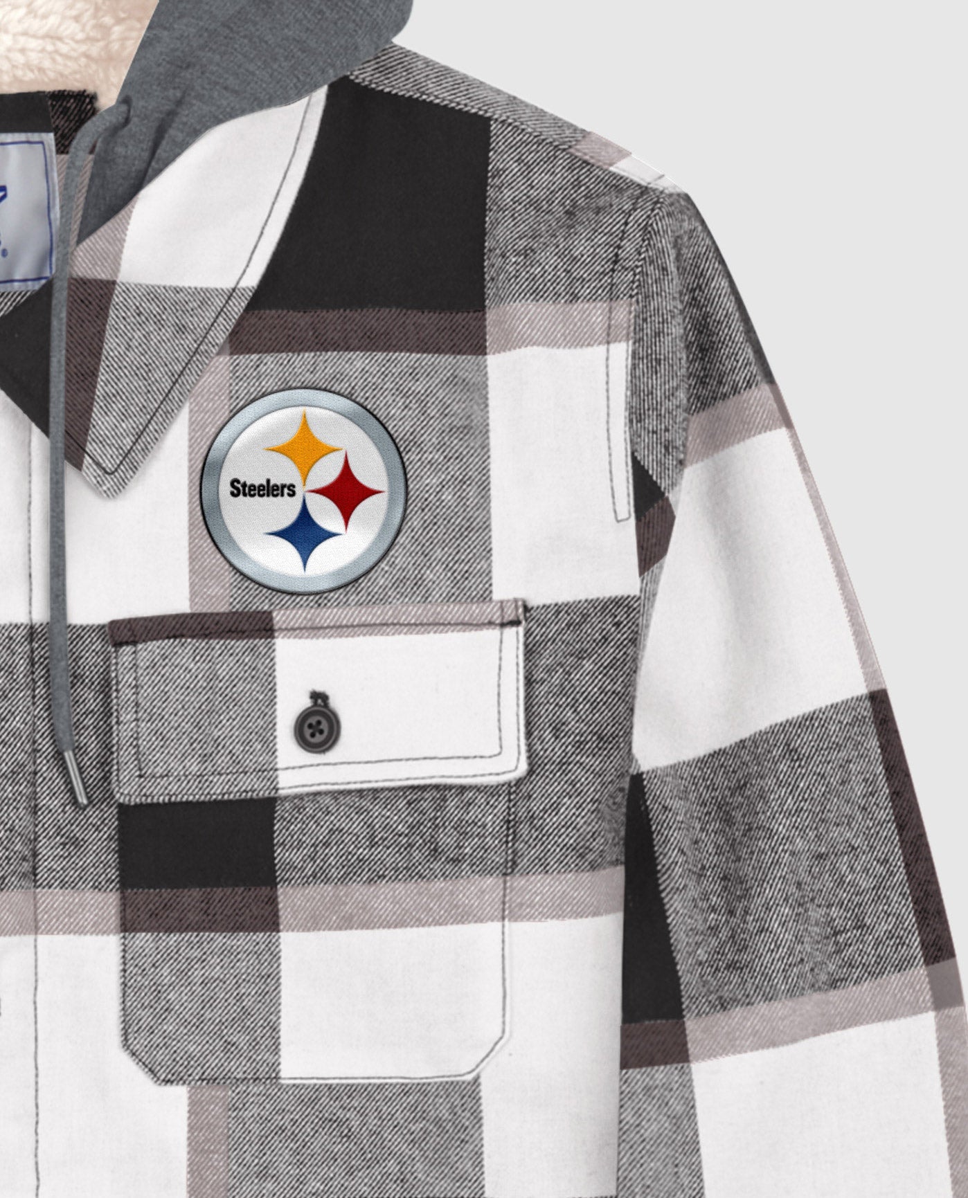 Men's Starter Black Pittsburgh Steelers Big Joe Plaid Full-Zip Hoodie Jacket Size: Large
