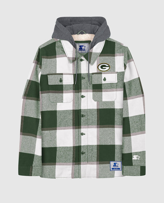 Front of Green Bay Packers Sherpa Lined Plaid Jacket | Packers Green