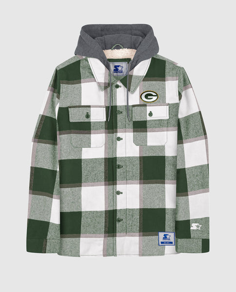 NFL Green Bay Packers Klew Lightweight Flannel Hooded Jacket - Green