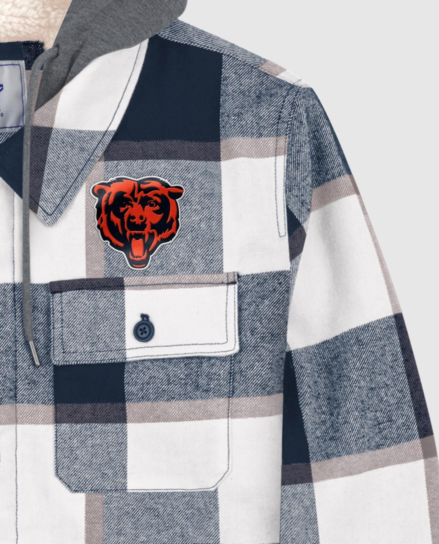 Men's Starter Navy Chicago Bears Sherpa Lined Plaid Jacket