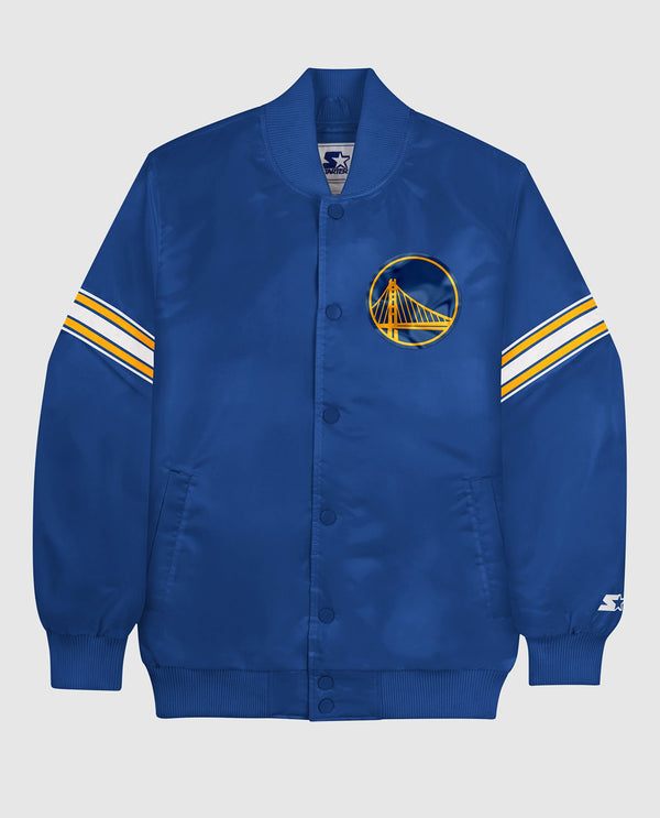 Men's Starter Blue Golden State Warriors Varsity Satin Full-Snap Jacket