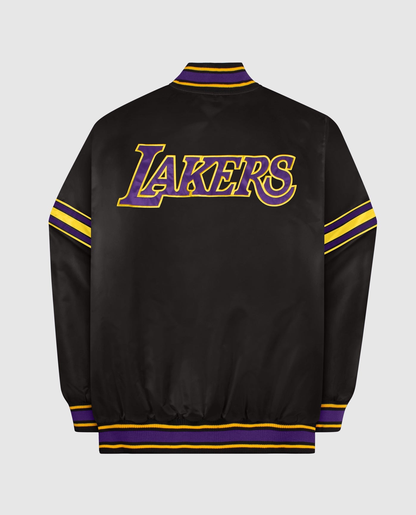 Back of Los Angeles Lakers Satin Full-Snap Jacket | Lakers Purple