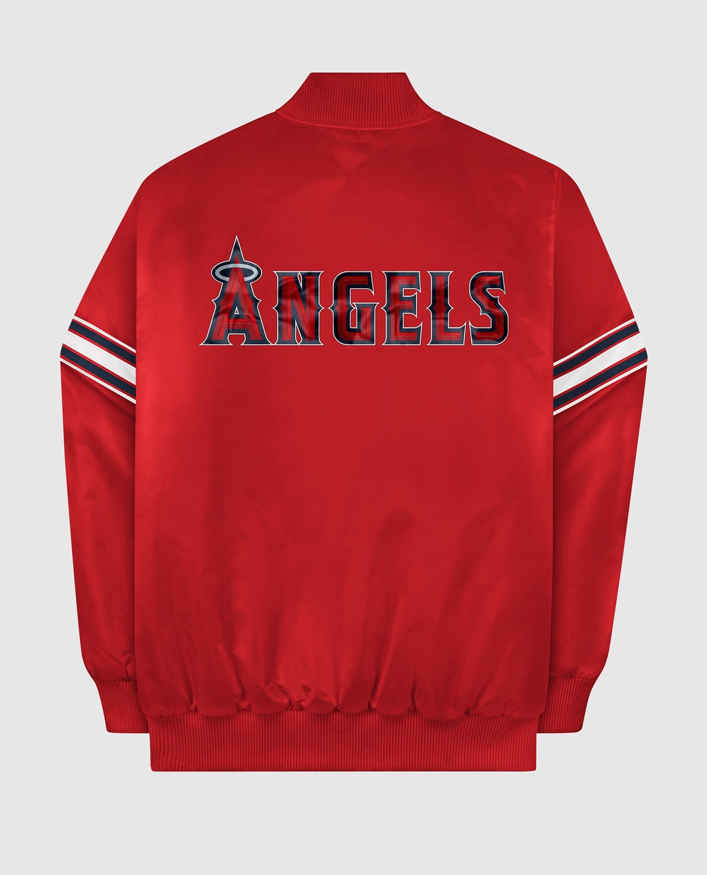 Back of Los Angeles Angels Varsity Satin Full-Snap Jacket | Angels Red