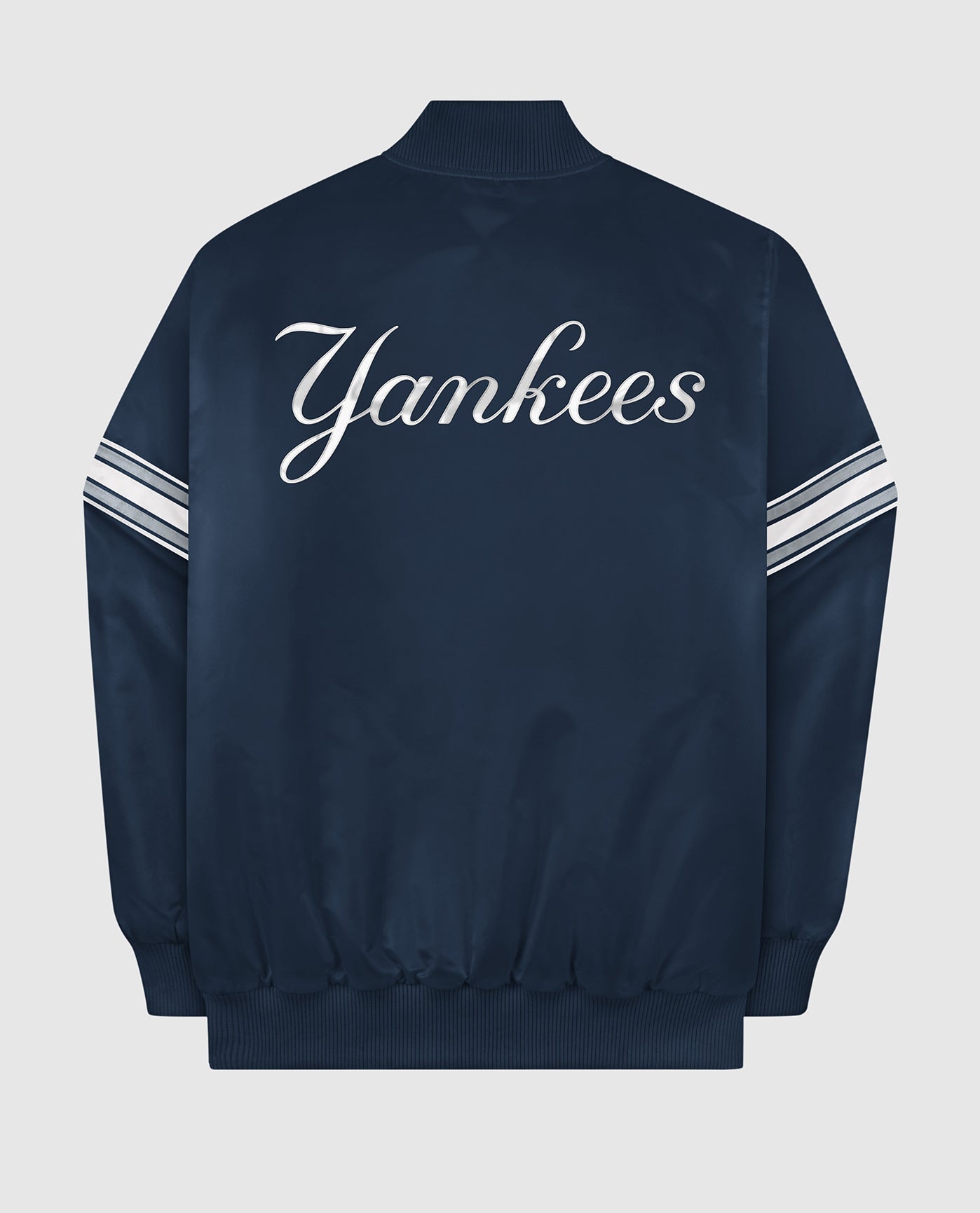 Back of New York Yankees Varsity Satin Full-Snap Jacket | Yankees Navy