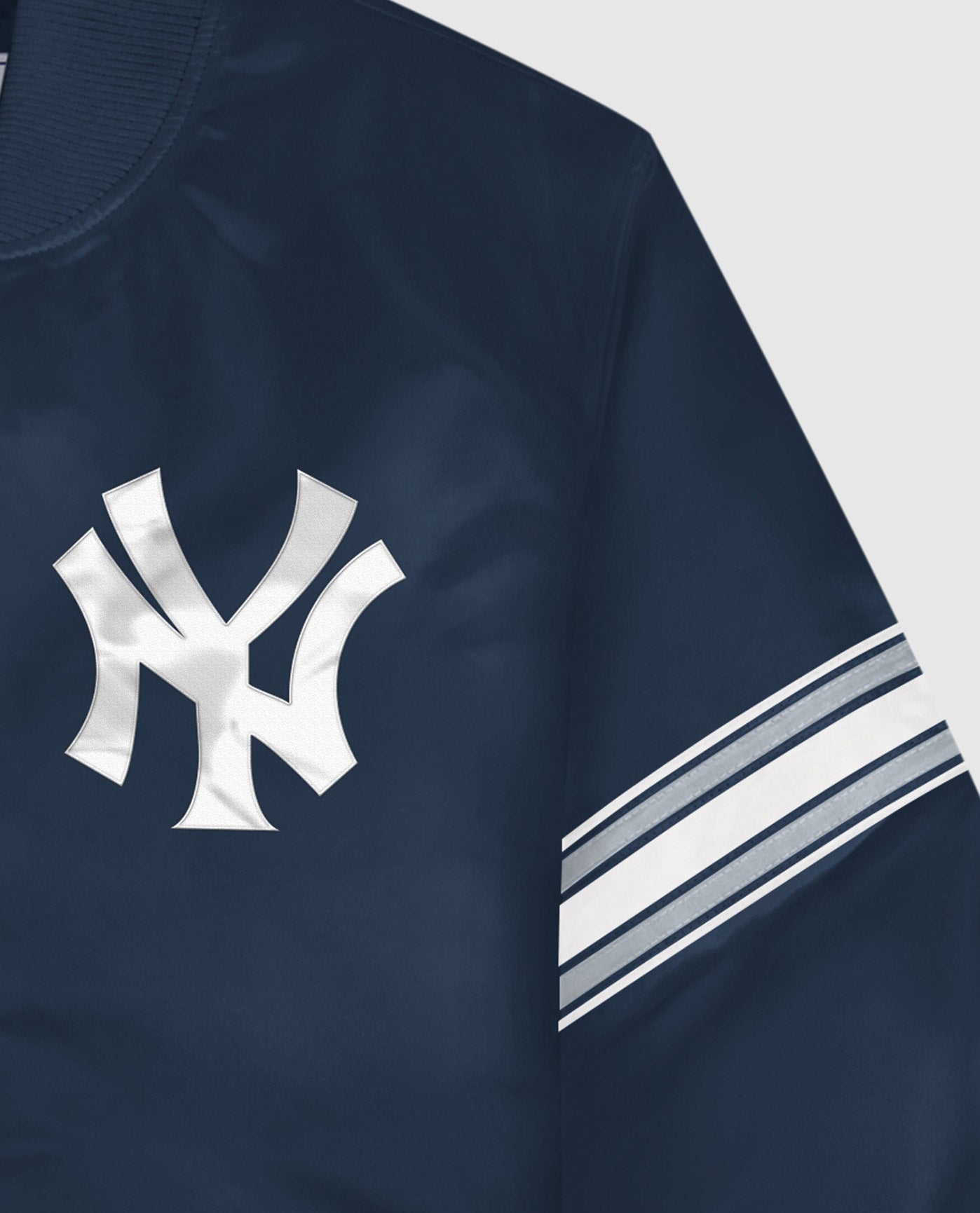 New York Yankees Big Logo Navy Blue Satin Bomber Jacket -GLJ