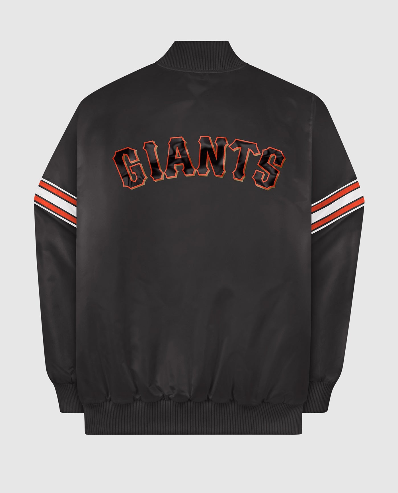 Back of San Francisco Giants Varsity Satin Full-Snap Jacket | Black