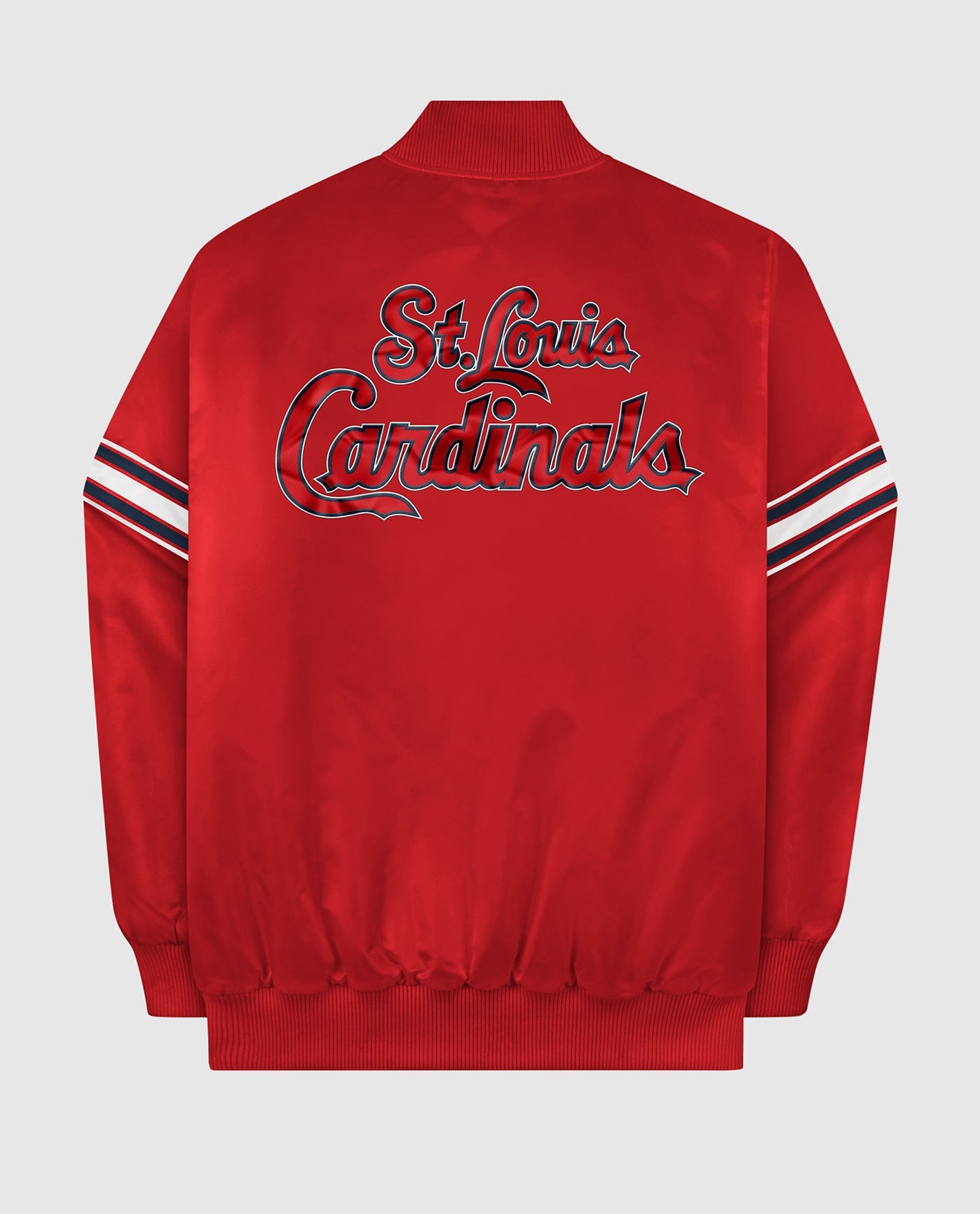 Back of St. Louis Cardinals Varsity Satin Full-Snap Jacket | SL Cardinals Red